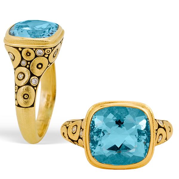 Alex Sepkus 18k Orchard Ring, WITH A AQUAMARINE CENTER