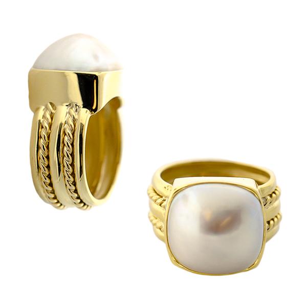 18KT. YELLOW GOLD BEZEL SET MOBE PEARL RING