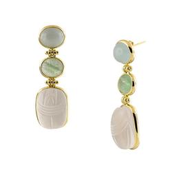 18KT. OVAL AQUAMARIE AND CHRSOPHASE EARRINGS.