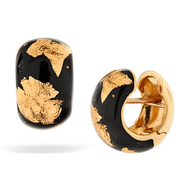 SOHO Huggy 18k and Black Enamel Earrings