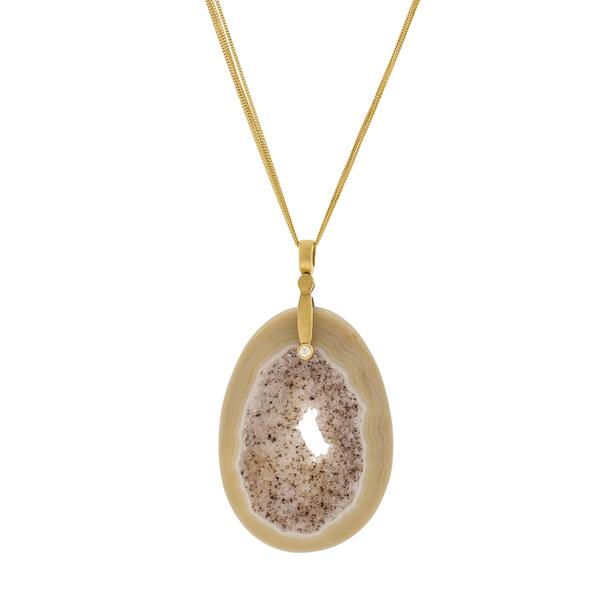 18KT. YG GREY DRUZY QUARTZ PENDANT