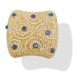 Lombardi 18k Pin with Sapphires and Diamonds