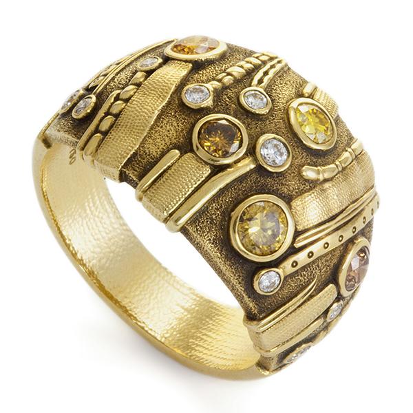 Alex Sepkus 18ky Sea Grass design ring with natural color diamonds.