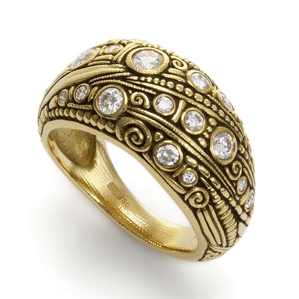 18K CARVED DOMED BANDS WITH .052 CTS T.W DIAMONDS