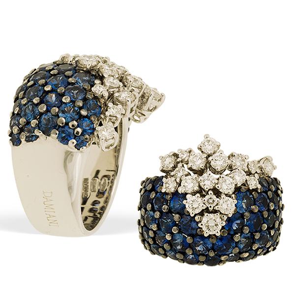 Blue Sapphire and White Diamond Diamiani Ring