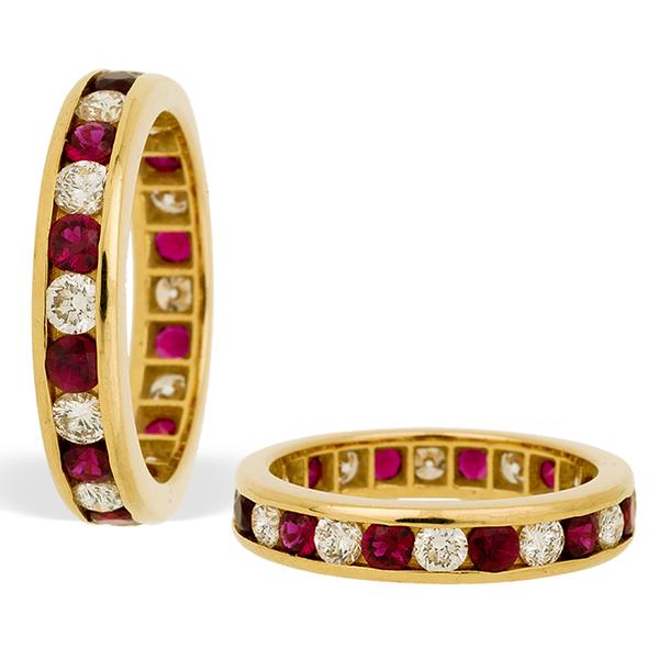 18k Yellow Gold Eternity Band with Rubies and Diamond