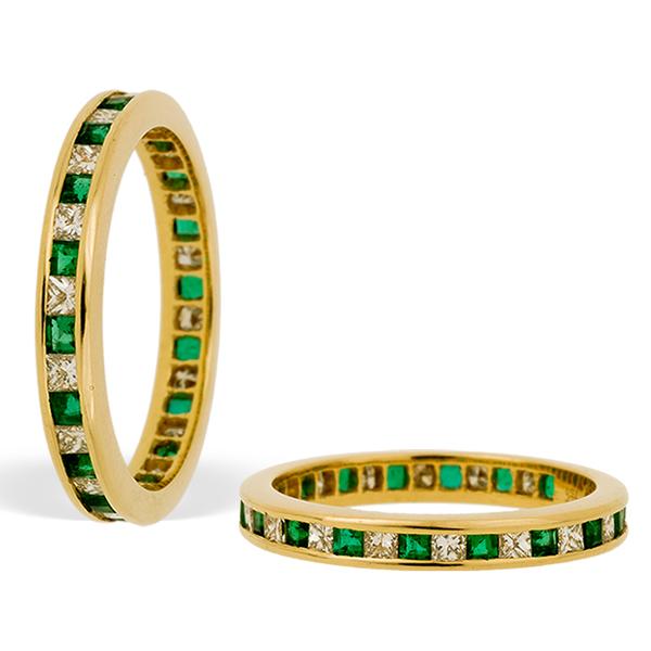 Emerald and Diamond Channel Set Eternity Band