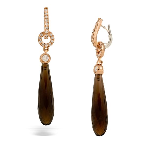 Crivelli 18k Pink Gold and Teardrop Smokey Quartz Earrings