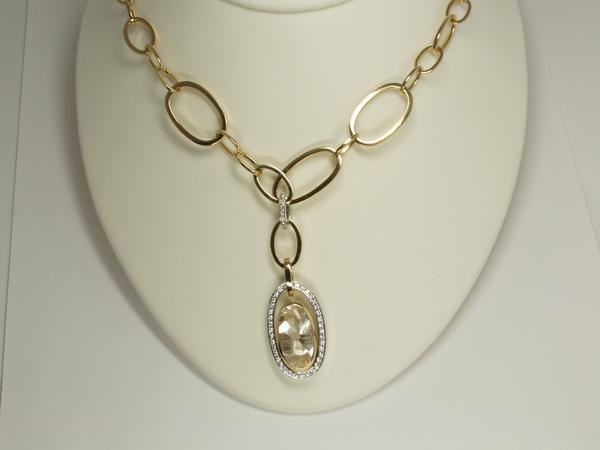 Tiated Quartz, Two-Toned Gold and Diamond Necklace
