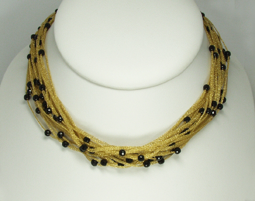 Calgaro 18k Woven 18k Yellow Gold and Onyx Necklace