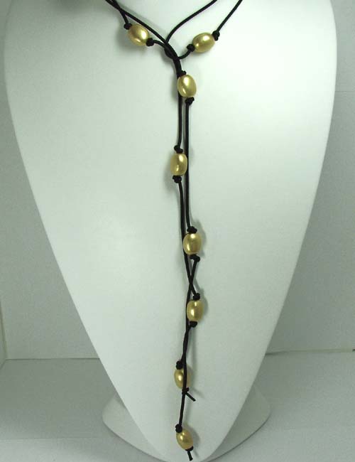 Nanis Leather Cord and Gold Bead Necklace