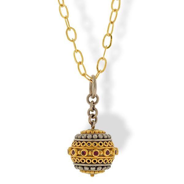 Annie Fensterstock Orb Pendant with Diamonds and Rubies